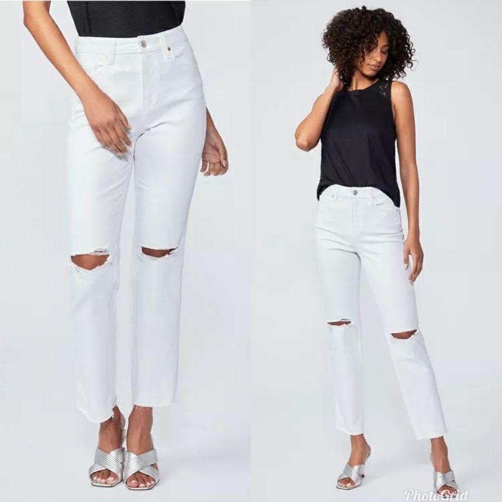 Revolve Paige High Rise Noella - Soft Ecru Destructed